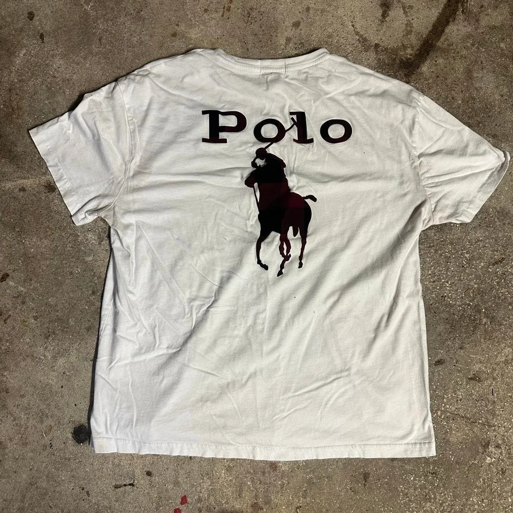 White Polo Ralph Lauren T-shirt with velvet back big pony embossed Size Large